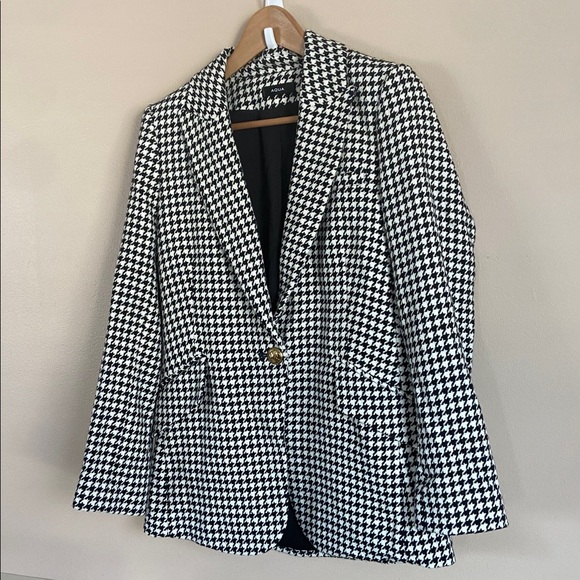Aqua Houndstooth Blazer Women Black White Tailored One Button Classic Jacket - Picture 3 of 10